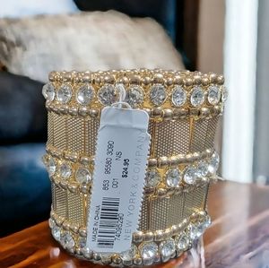 New York & Company Gold & Rhinestone Stretchy Cuff Bracelet